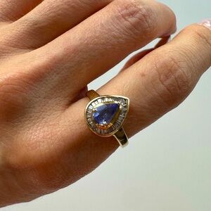 14K Yellow Gold and Tanzanite Teardrop Ring 6.5